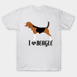 Beagle Dog Pattern in Blue Fun Beagles Paw Prints and Bone Print T-Shirt